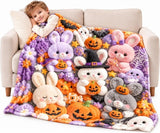 Cute 3D Plush Blanket, Dog Teddy Pastel Floral Print Flannel Throw for Couch and Bed