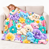Cute 3D Plush Blanket, Dog Teddy Pastel Floral Print Flannel Throw for Couch and Bed
