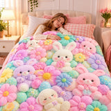 Cute 3D Plush Blanket, Dog Teddy Pastel Floral Print Flannel Throw for Couch and Bed