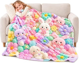 Cute 3D Plush Blanket, Dog Teddy Pastel Floral Print Flannel Throw for Couch and Bed