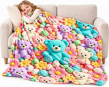 Cute 3D Plush Blanket, Dog Teddy Pastel Floral Print Flannel Throw for Couch and Bed