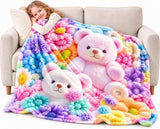 Cute 3D Plush Blanket, Dog Teddy Pastel Floral Print Flannel Throw for Couch and Bed