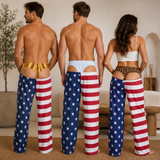 Funny Patriotic Pajama Pants Hairy Butt Cheek Gag Elastic Loungewear- Personalized Birthday Gifts For Husband, Wife, Son, Daughter, Grandson, Brother, Grandpa, Dad, Yourself