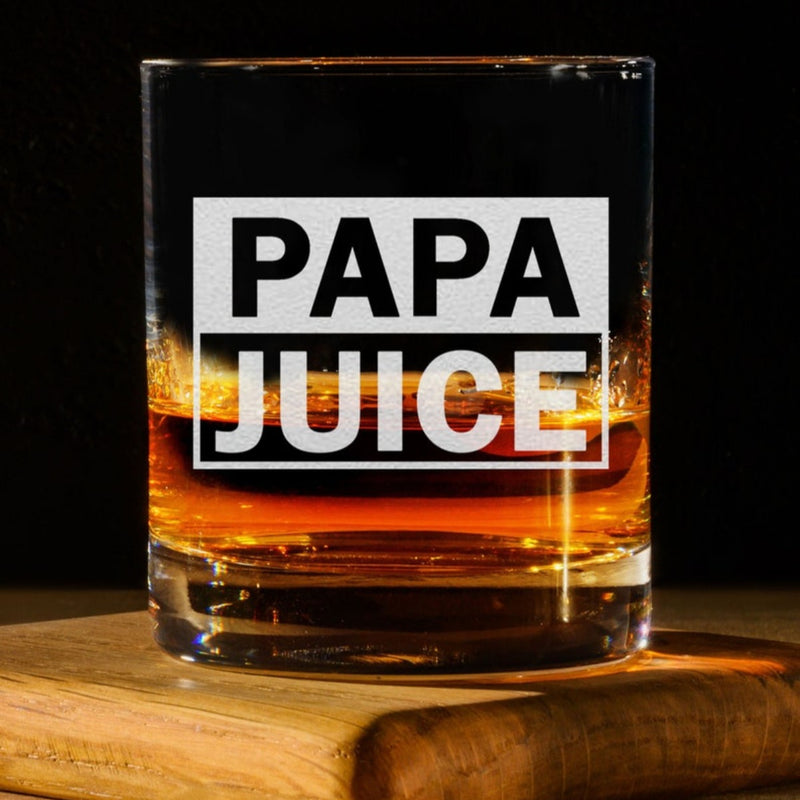 Papa Juice Whiskey Glass - 11oz Engraved Old Fashioned Bourbon Rocks Glass - Special Birthday Gifts Grandpa - Best Fathers Day Gifts