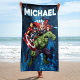 Personalized Beach Towels, Custom Name Hulk Captain American Thor Beach Towel, Hulk Hero Towel