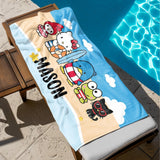Personalized Kids Towel, Cartoon Beach Towel, Cartoon Character Gift, Custom Birthday Towel Gift for Kids, Pool Name Towel, Bath Towel