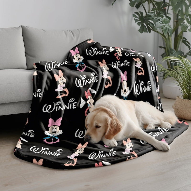Personalized Name Blanket with Disney Mickey Minnie Mouse Character, Soft Cozy Quilt, Perfect Gift for Kids Adults, Birthday Housewarming Christmas Gift