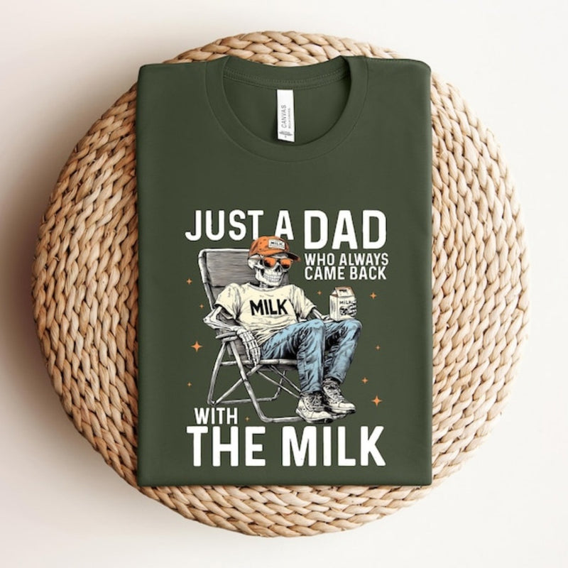 Just A Dad Who Always Came Back With The Milk Shirt, Retro Dad Skeleton Shirt , Funny Father’s Day Shirt, Father's Day Shirt, Gift for Dad