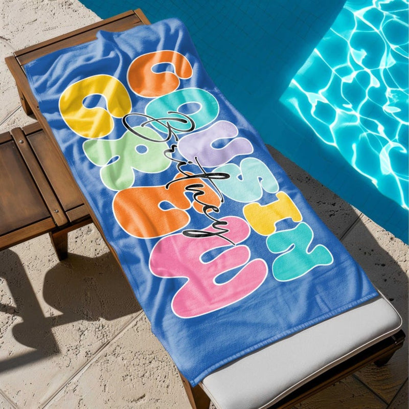 Personalized Cousin Crew Beach Towel with Name, Summer Beach Gift for Cousin, Custom Name Pool Towel, Matching Cousin Trip Gift, Family Vacation Gift