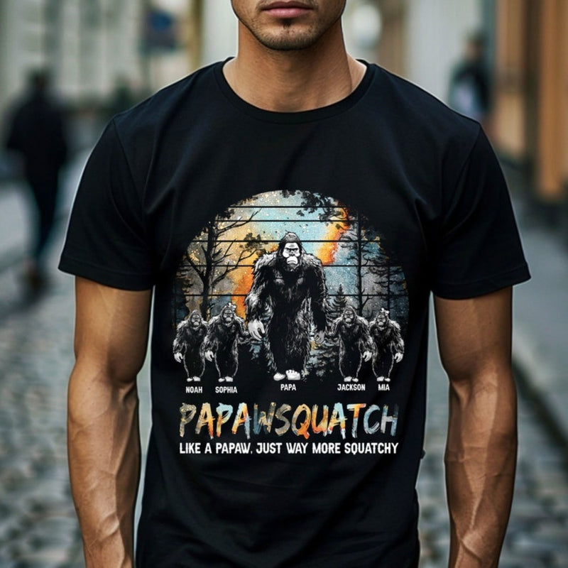 Like A Dad Just Way More Squatchy - Personalized Shirt with Kids Names - Customizable Gift for Dad, Grandpa