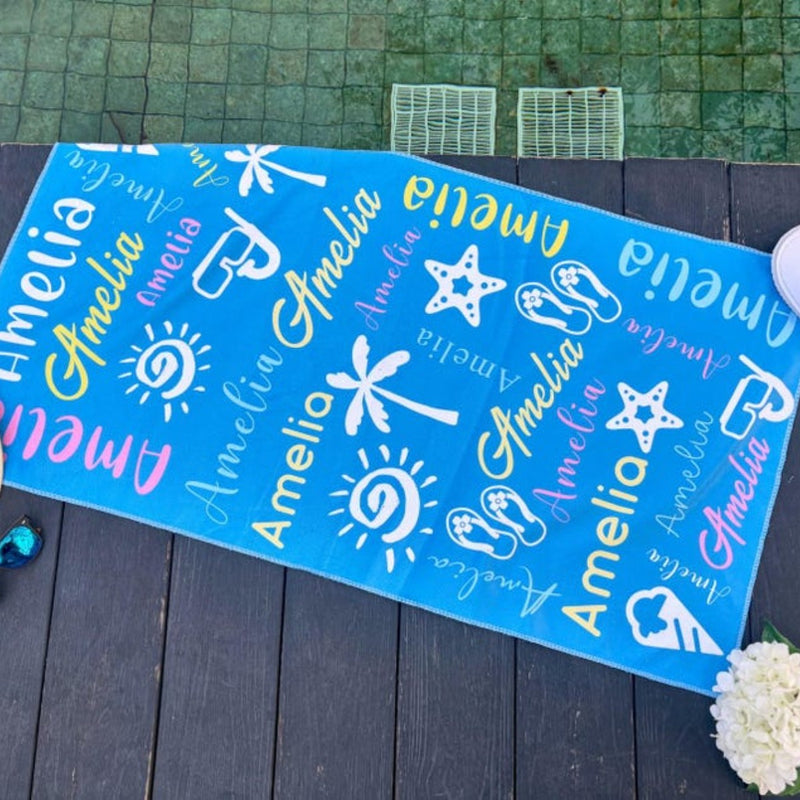 Personalized Beach Towel with Name, Custom Summer Beach Gift for Family & Friends Trip, Custom Name Gift for Family Vacation, Birthday, Kids and Adults