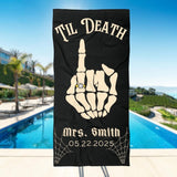 Personalized Til Death Beach Towels with Name and date - Custom Bride & Groom Gift for Wedding Day Just Married Mr Mrs Skull Skeleton Matching Husband Wife Honeymoon Anniversary