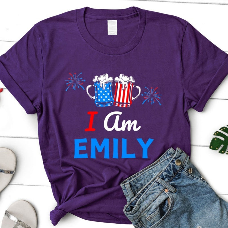 Personalized Matching Couples Shirt with Name- Funny Couple Shirts for Independence Day - Drinking Party Shirts For 4th Of July
