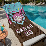 Custom Name Baseball Beach Towel, Ice Cream Drip Sports Pool Towel, Personalized Summer Gift for Kids