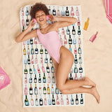 Champagne Bottle Beach Towel, Gifts for Champagne Lovers Sand Free Swim Bath Towels for Women Swimming Pool Camping Travel, Cocktail Lovers Gifts Oversized XL Beach Towels