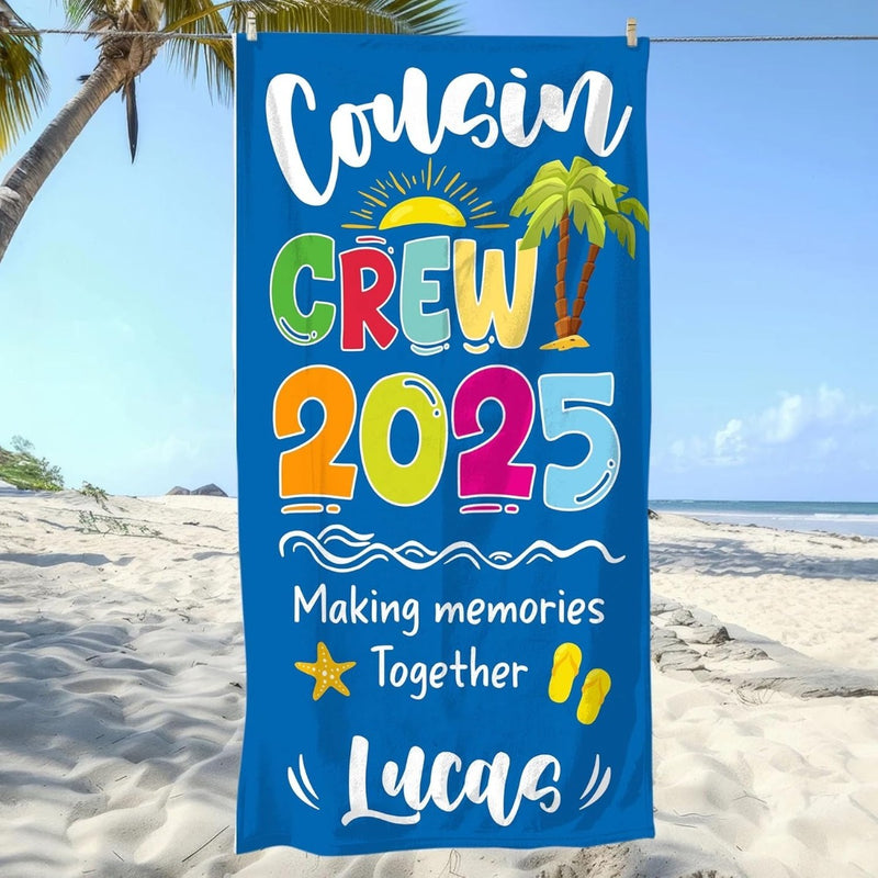 Personalized Cousin Crew Beach Towel with Name, Summer Beach Gift for Cousin, Custom Name Pool Towel, Matching Cousin Trip Gift, Family Vacation Gift