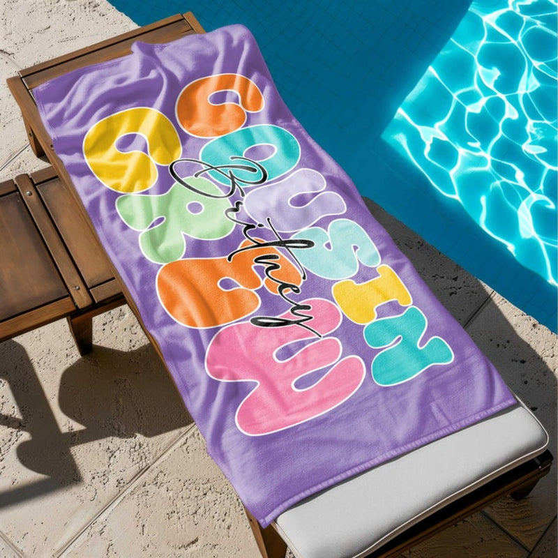 Personalized Cousin Crew Beach Towel with Name, Summer Beach Gift for Cousin, Custom Name Pool Towel, Matching Cousin Trip Gift, Family Vacation Gift