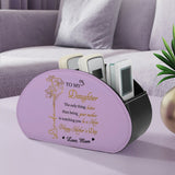 Personalized Remote Control Holder with Birth Month Flower, Name & Text , 5 Compartments Leather TV Remoter Caddy Desktop Organizer Makeup Brush Holder Storage Fits TV Remotes, Media Controllers, Office Supplies