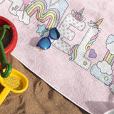 Personalized Unicorn Beach Towel with Name - Cute Unique Gift for Girl Boy Kids - Birthday Party Favor, Kid Pool Party Towel, Graduation Gift, Kid Girl Beach Towel, Girl Summer Camp Towel