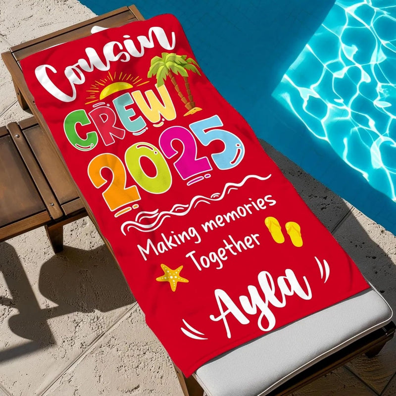 Personalized Cousin Crew Beach Towel with Name, Summer Beach Gift for Cousin, Custom Name Pool Towel, Matching Cousin Trip Gift, Family Vacation Gift