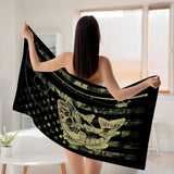 Microfiber American Flag Camo Bass Beach Towel, Fishing Fish Camouflage Army Green Black Bath Towels for Adult Kids, Lightweight Quick Dry Towels for Swim Pool Travel, Oversized 32x52
