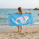Seahorse Beach Towel for Girls, Personalized Kids Beach Towel, Cute Ocean Theme Beach Towel, Custom Name Girls Towel, Summer Pool Gift