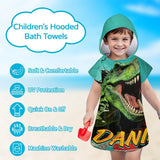 Personalized 3D Dinosaur Hooded Beach Towels for Kids Toddlers, Customized Hooded Bath Towel for Boys with Name, Custom Microfiber Soft Kids Towels with Hood Robe for Pool Swimming, Baby Poncho