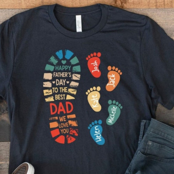 Personalized Dad And Kids Footprints Names Shirt, Dad and Kids Footprints T-Shirt, Dad And Child Shirts, Daddy Shirt, Custom Dad Shirt