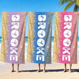 Custom Name Glitter Dance Silhouette Beach Towel, Personalized Glitter Dancer Beach Towel, Custom Quick Dry Beach Towel, Personalized Gift