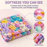 Cute 3D Plush Blanket, Dog Teddy Pastel Floral Print Flannel Throw for Couch and Bed