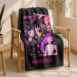 Personalized Christmas Huntrix Girls Blanket,Custom Kpop Demon Hunter Blanket,Flannel Kids Name Blanket,Winter Holiday Throw,Mira Zoey Rumi