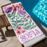 Personalized Retro Beach Towel with Name,Groovy Vibes Beach,Retro Floral Towel,Pool Towel,Bachelorette Party,Vacation Gift,Summer Trip Towel