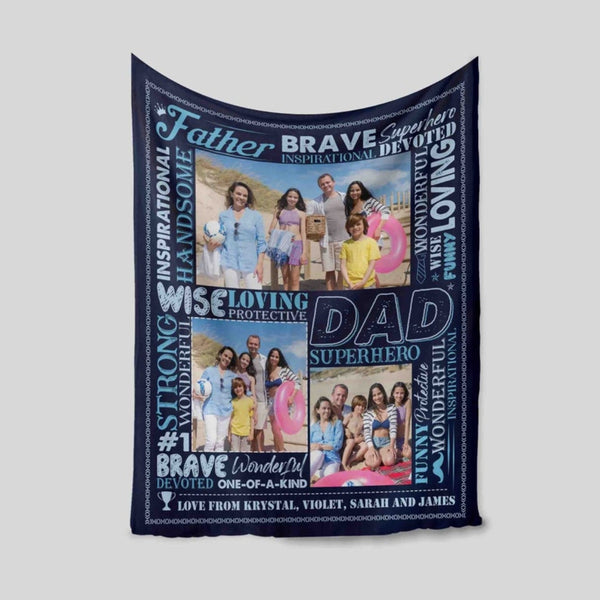 Superhero Dad Blanket, Father Blanket, Custom Photo Blanket, Fathers Day Blanket for Dad, Best Gift Ideas For Father, Happy Fathers Day