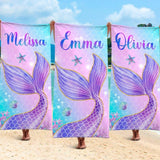 Custom Name Mermaid Tail Beach Towel, Mermaid Party Favors, Birthday Mermaid Theme Party Gift Idea, Girls Birthday Vacation Trip, Bach Trip
