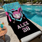 Custom Name Baseball Beach Towel, Ice Cream Drip Sports Pool Towel, Personalized Summer Gift for Kids