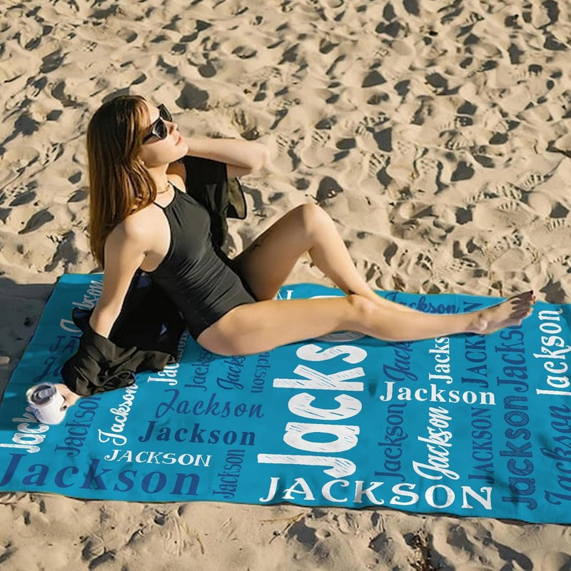 Personalized Beach Towel with Name, Custom Summer Beach Gift for Family & Friends Trip, Custom Name Gift for Family Vacation, Birthday, Kids and Adults