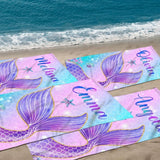 Custom Name Mermaid Tail Beach Towel, Mermaid Party Favors, Birthday Mermaid Theme Party Gift Idea, Girls Birthday Vacation Trip, Bach Trip