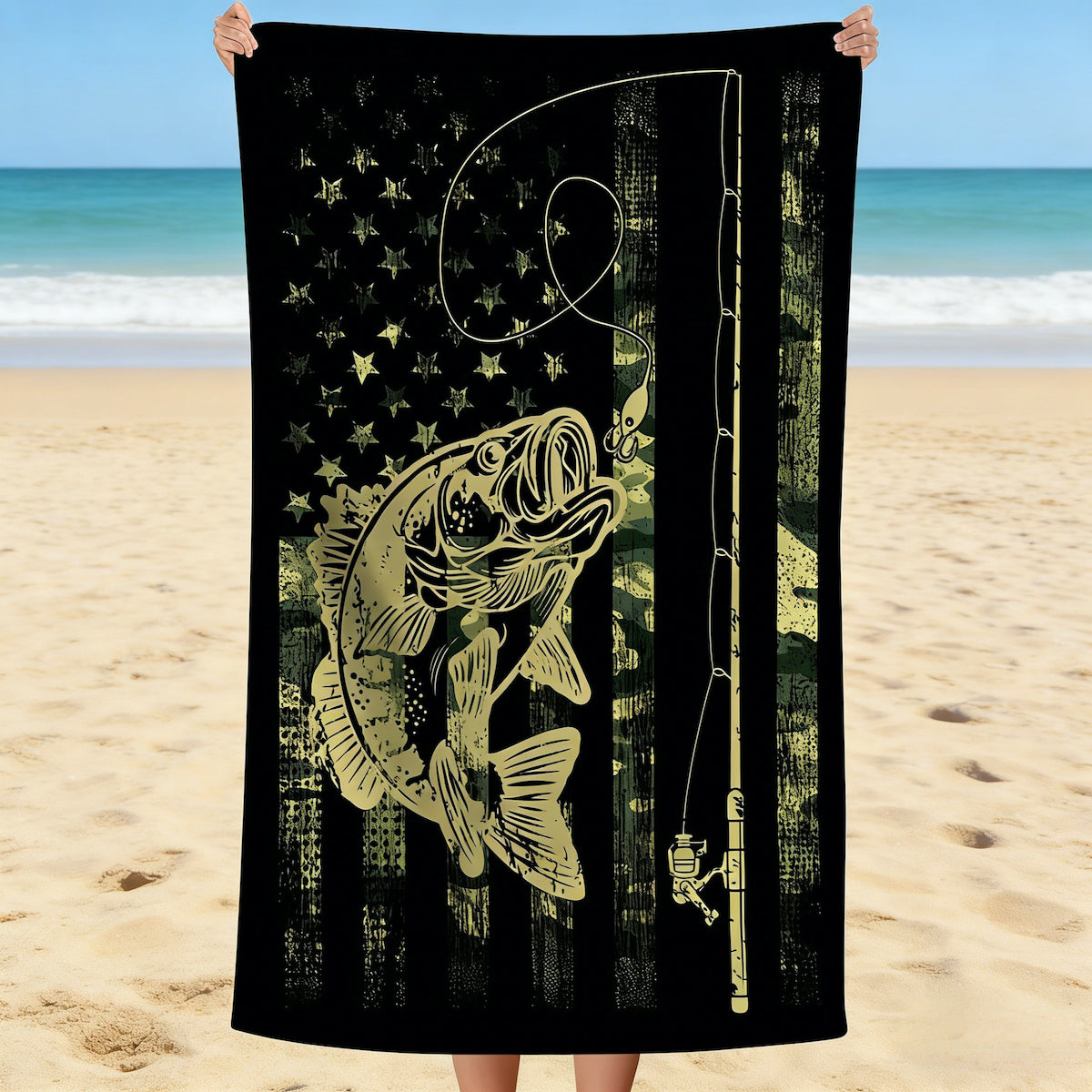 WZOMT Microfiber American Flag Camo Bass Beach Towel, Fishing Fish Ca ...