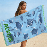 Personalized Kids Beach Towel, Custom Name Sea Creature Truck Pool Towel, Soft Kids Beach Gift, Boys Beach Towel, Girls Pool Towel