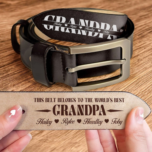 Personalized Leather Belt for Grandpa, Father's Day Gifts, Grandpa Father’s Day Gift, Unique Gift for Dad, Husband, Grandpa, From Grandkids