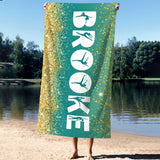 Custom Name Glitter Dance Silhouette Beach Towel, Personalized Glitter Dancer Beach Towel, Custom Quick Dry Beach Towel, Personalized Gift