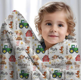 Farm Animal Blanket Baby Boy Personalized Boy Name Blanket Green Tractor Newborn Swaddle Cow Pig Goat Blanket with Name Hospital Blanket