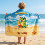 Personalized Dino Beach Towel with Name, Dinosaur Surf Beach Towel, Kids Summer Pool Towel, Custom Vacation Gift, Fun Beach Gift for Boys