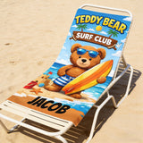 Personalized Kids Beach Towel with Name, Teddy Bear Surf Club Pool Towel, Custom Summer Vacation Gift for Boys, Cute Toddler Swim Towel