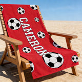 Personalized Soccer Beach Towel, Custom Name Towel, Soccer Gift for Kids, Soccer Player Gift, Soccer Mom, Sports Beach Towel 30x60