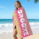 Custom Name Glitter Dance Silhouette Beach Towel, Personalized Glitter Dancer Beach Towel, Custom Quick Dry Beach Towel, Personalized Gift