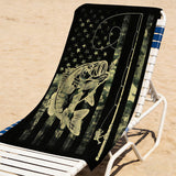 Microfiber American Flag Camo Bass Beach Towel, Fishing Fish Camouflage Army Green Black Bath Towels for Adult Kids, Lightweight Quick Dry Towels for Swim Pool Travel, Oversized 32x52