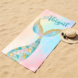 Mermaid Tail Custom Name Beach Towel, Mermaid Beach Towel for Kids Girls Women, Mermaid Party Favors, Personalized Bath Towel, Pool Towel