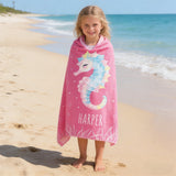 Seahorse Beach Towel for Girls, Personalized Kids Beach Towel, Cute Ocean Theme Beach Towel, Custom Name Girls Towel, Summer Pool Gift