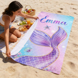 Custom Name Mermaid Tail Beach Towel, Mermaid Party Favors, Birthday Mermaid Theme Party Gift Idea, Girls Birthday Vacation Trip, Bach Trip